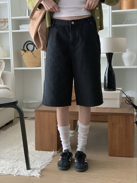 Diagonal Bermuda Black Denim Shorts Diagonal Bermuda Black Denim Shorts
