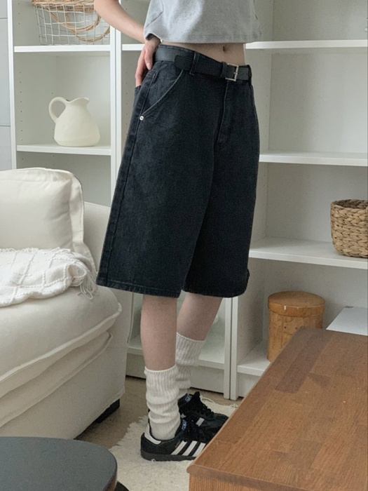 Diagonal Black Denim Bermuda Shorts Diagonal Black Denim Bermuda Shorts