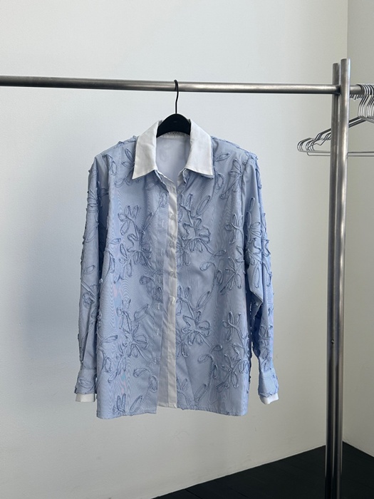 Blue Embroidery Double Shirt