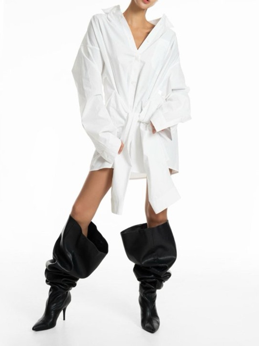 Oversized Knot Sleeved Detail Button Down Shirt Dress