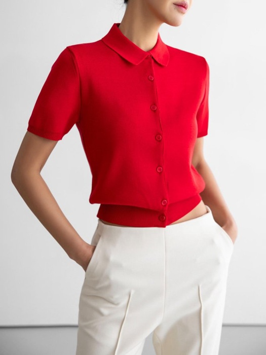 Collared Short Sleeve Button Cardigan