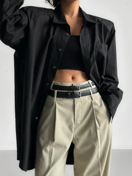 Maxi Oversized Padded Shoulder Cotton Button Down Shirt Maxi Oversized Padded Shoulder Cotton Button Down Shirt