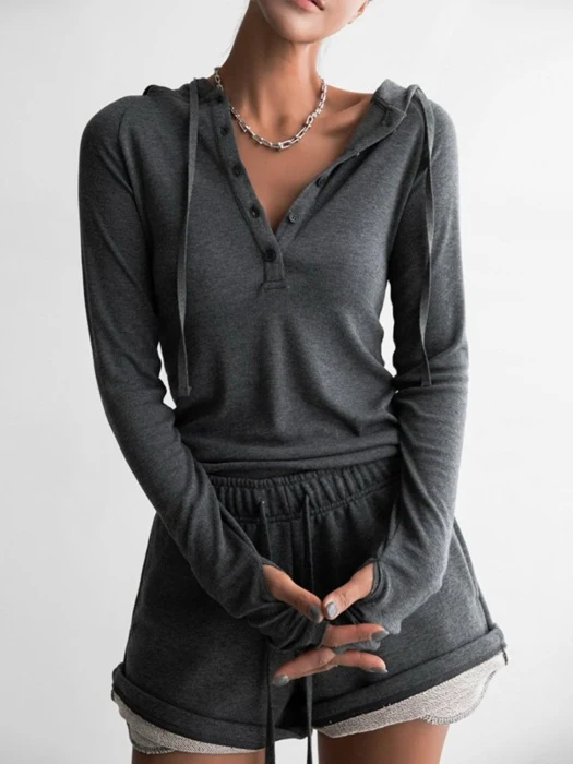 Finger Hall Sleeved Button Point Jersey Hoodie