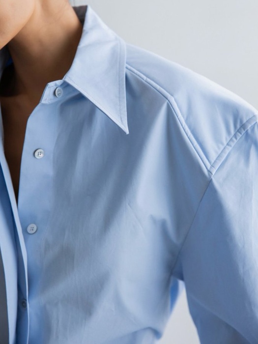 Padded Shoulder Button Down Cotton Shirt