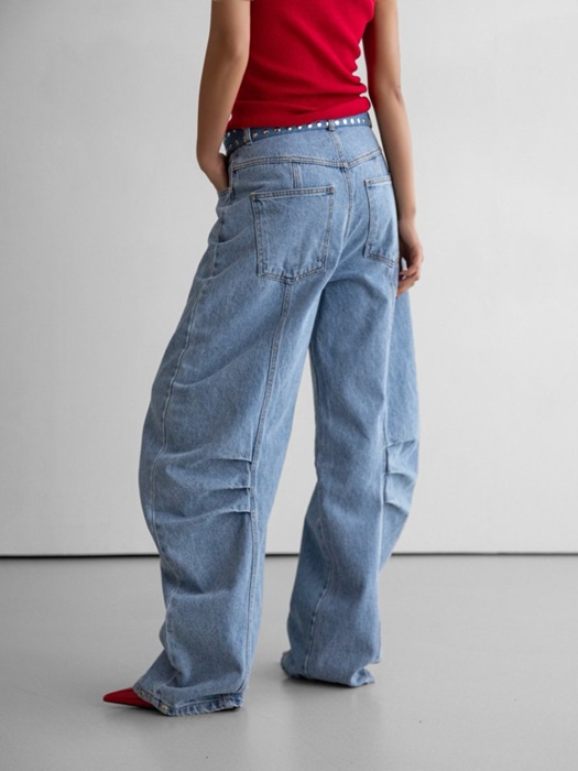 Volume Pintuck Denim Pants