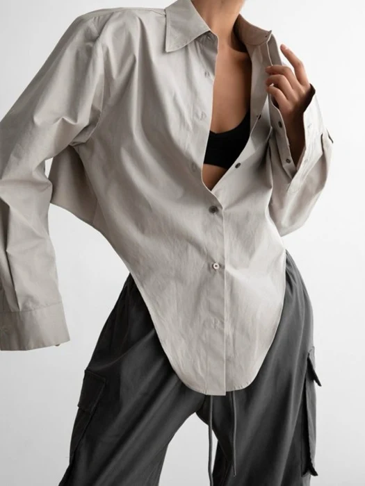Round Cut Hem Detail Button Down Shirt