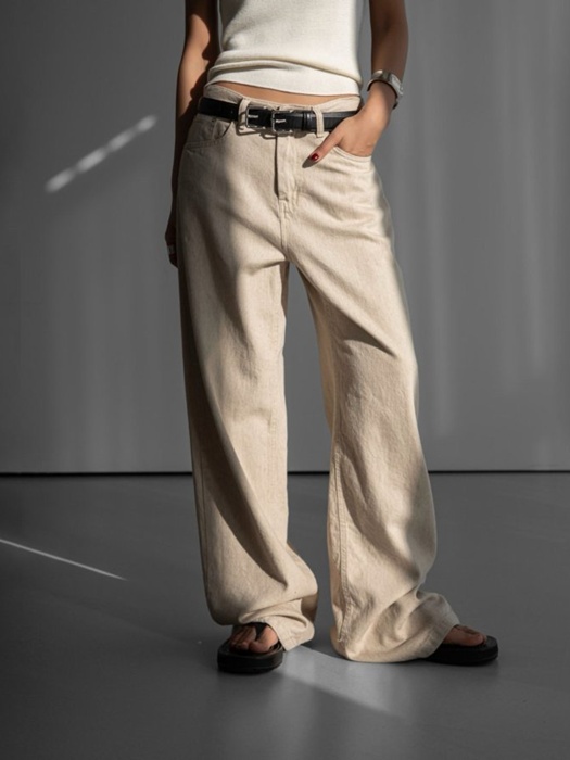 Natural Linen Denim Wide Pants
