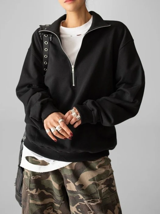 Classic High Neck Half Zip – Up Sweatshirt
