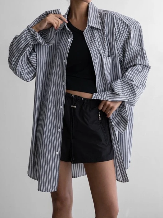 Boyfriend Fit Oversized Striped Button Down Shirt Boyfriend Fit Oversized Striped Button Down Shirt