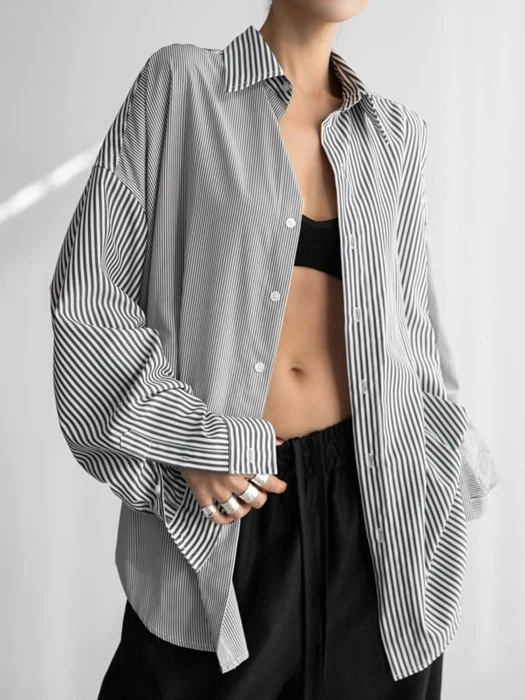 Oversized Striped Combi Button Down Shirt Oversized Striped Combi Button Down Shirt