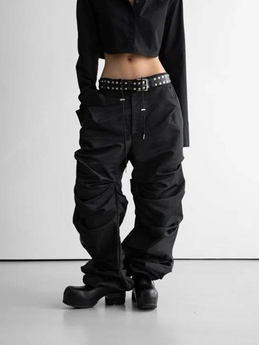 LUX Shirred Crinkle Track Wide Pants LUX Shirred Crinkle Track Wide Pants