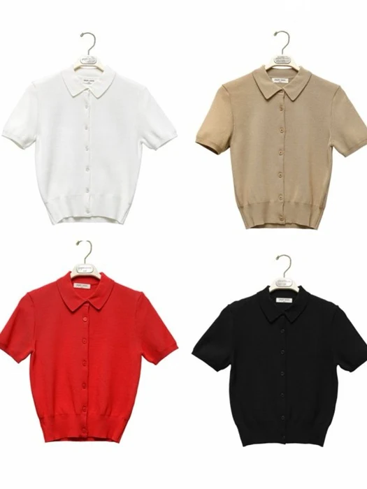 Collared Short Sleeve Button Cardigan Collared Short Sleeve Button Cardigan