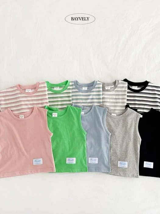 Stripe Plain Sleeveless Set