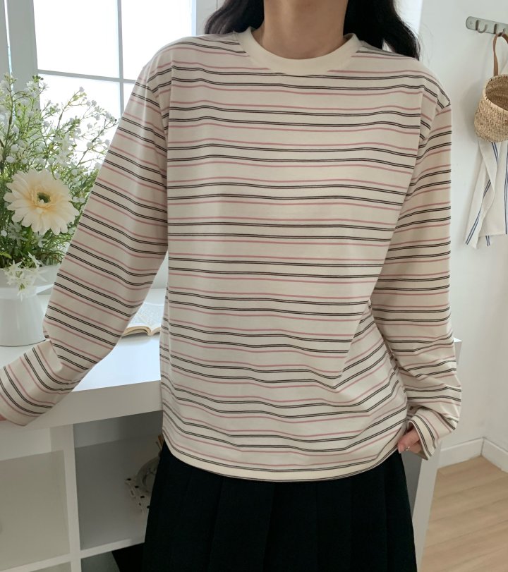 Allu - Korean Women Fashion - #momslook - French Stripe Tee
