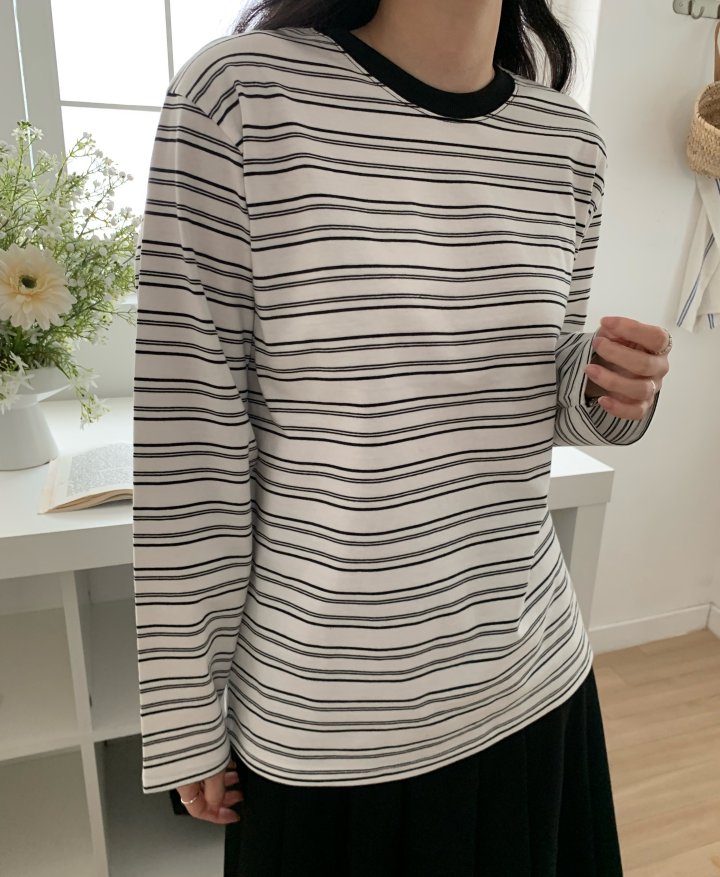 Allu - Korean Women Fashion - #momslook - French Stripe Tee - 11