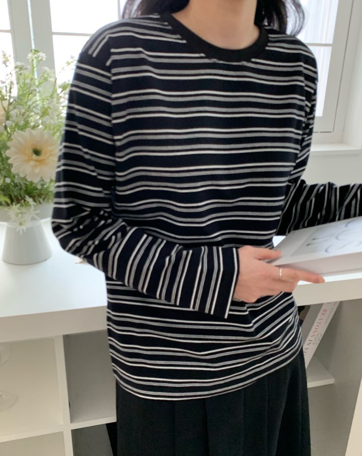 Allu - Korean Women Fashion - #momslook - French Stripe Tee - 5