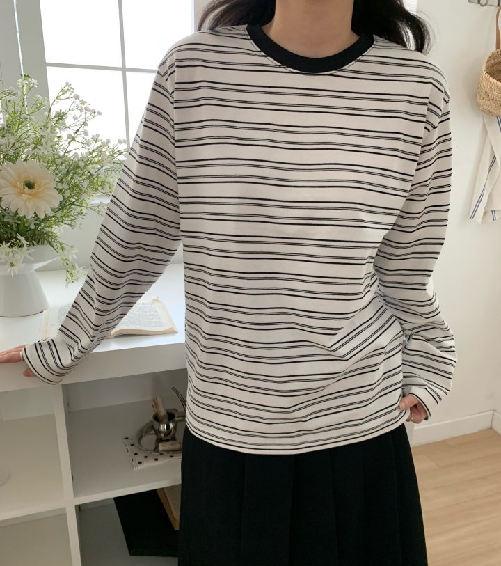 Allu - Korean Women Fashion - #momslook - French Stripe Tee - 9
