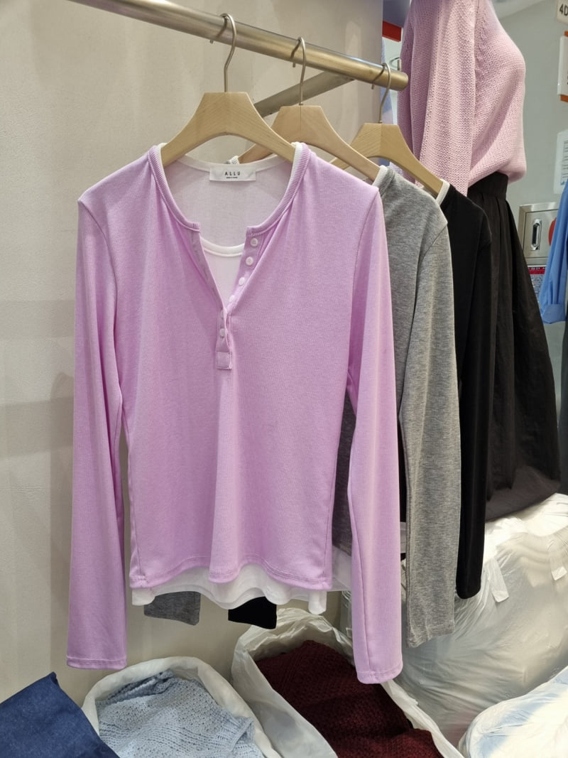 Allu - Korean Women Fashion - #momslook - Layered Button Tee