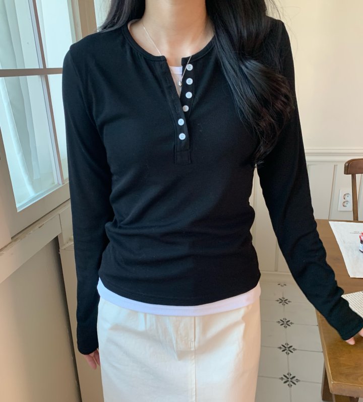 Allu - Korean Women Fashion - #momslook - Layered Button Tee - 10