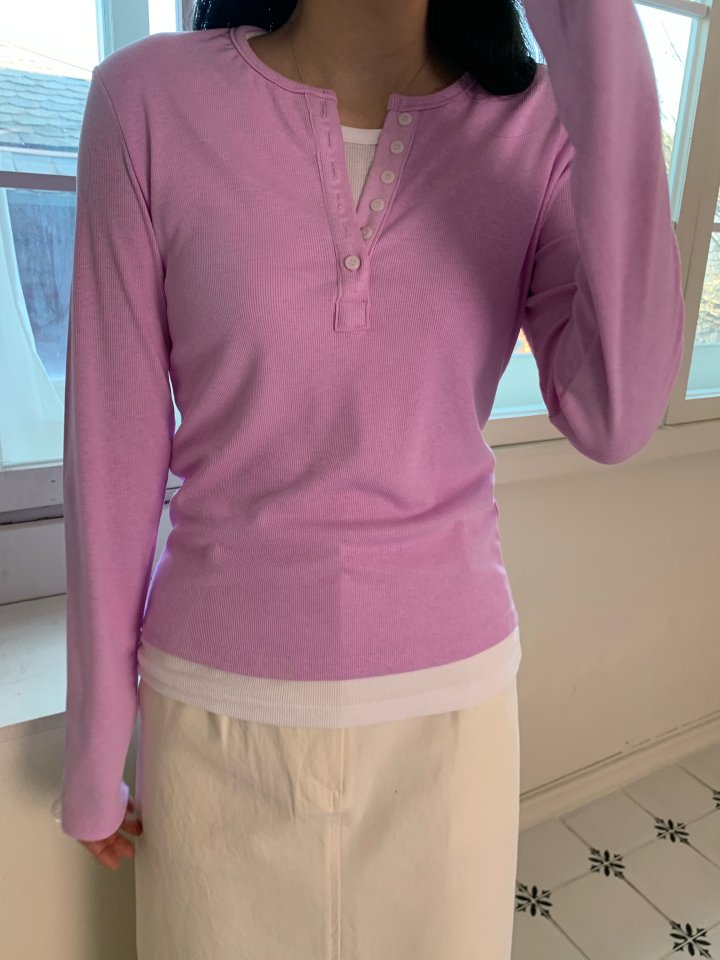 Allu - Korean Women Fashion - #momslook - Layered Button Tee - 3