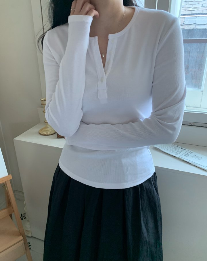 Allu - Korean Women Fashion - #shopsmall - Ribbed Button Tee - 12