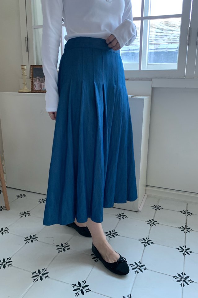 Allu - Korean Women Fashion - #vintagekidsstyle - Denim Pleated Skirt - 6