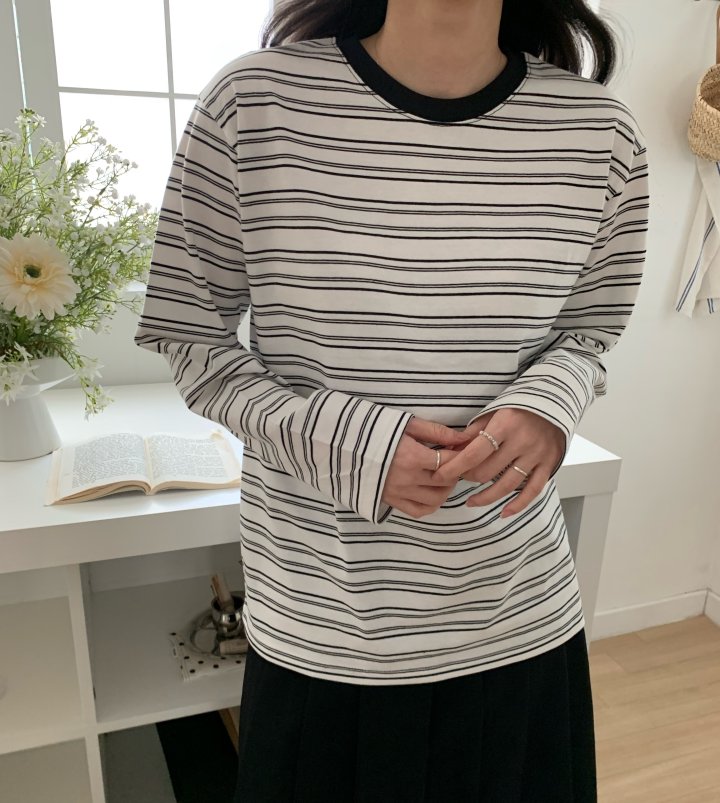 Allu - Korean Women Fashion - #womensfashion - French Stripe Tee - 10