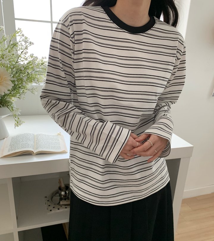 Allu - Korean Women Fashion - #womensfashion - French Stripe Tee - 12