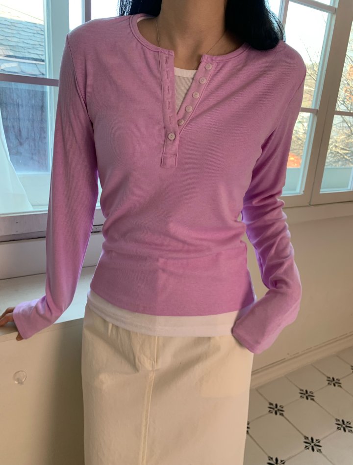 Allu - Korean Women Fashion - #momslook - Layered Button Tee - 4
