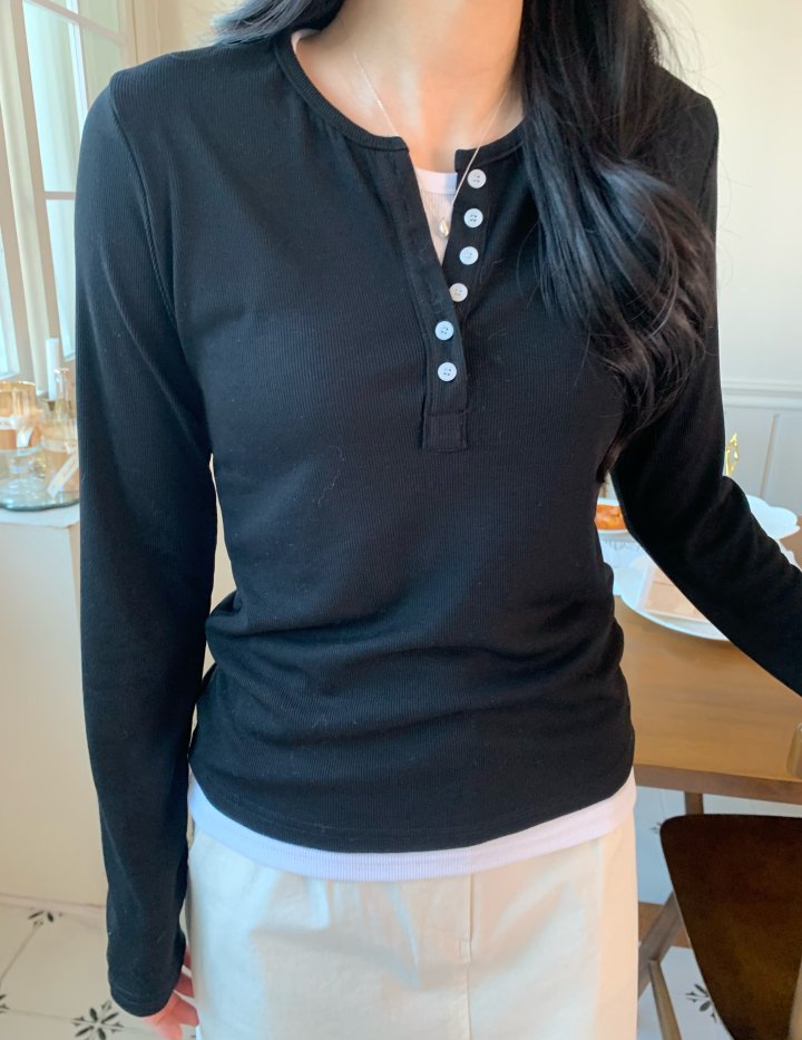 Allu - Korean Women Fashion - #womensfashion - Layered Button Tee - 6