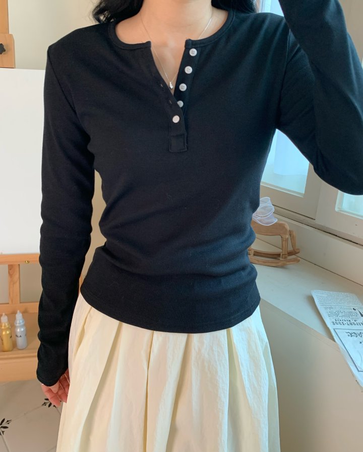 Allu - Korean Women Fashion - #womensfashion - Ribbed Button Tee - 6
