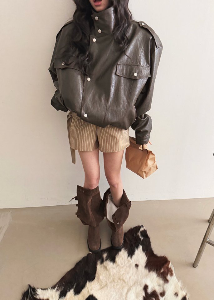 Amood - Korean Women Fashion - #momslook - Belted Rider Jacket - 10