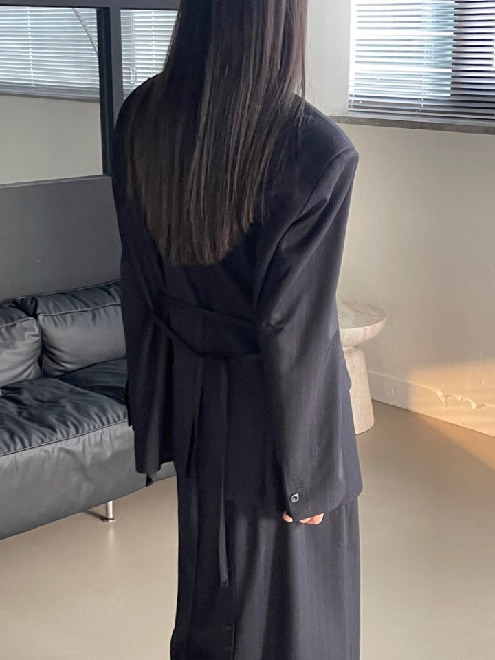 Another Avenue - Korean Women Fashion - #momslook - Stripe Belt Jacket - 11