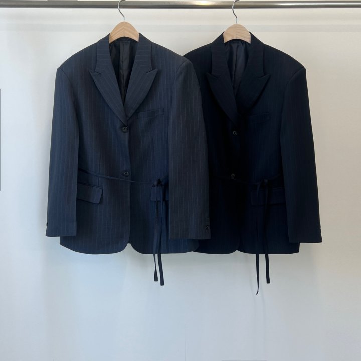 Another Avenue - Korean Women Fashion - #vintageinspired - Stripe Belt Jacket