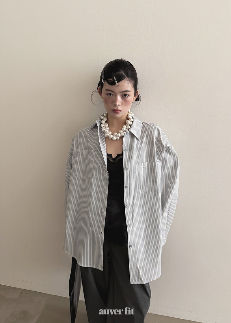 Auver_Fit - Korean Women Fashion - #momslook - Stripe Double Pocket Shirt