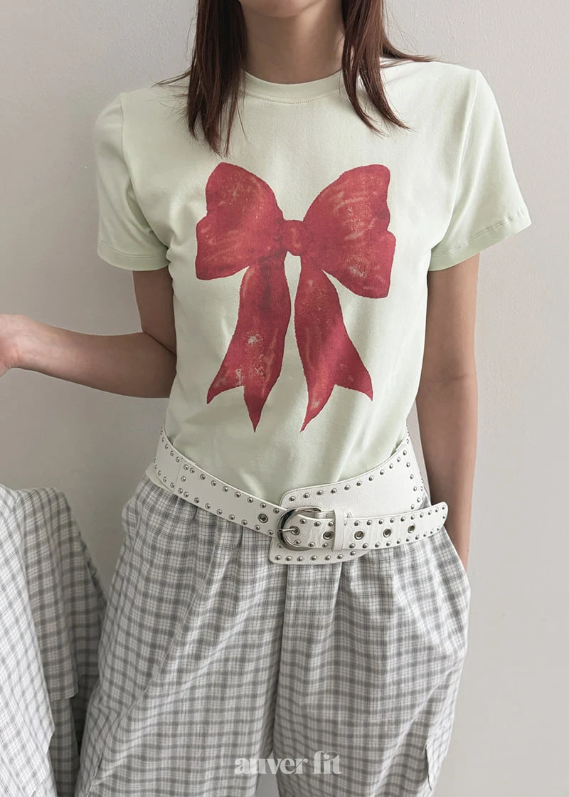Auver_Fit - Korean Women Fashion - #momslook - Ribbon Heart Tee - 2