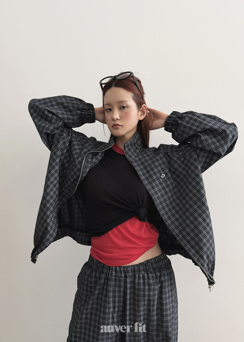 Auver_Fit - Korean Women Fashion - #momslook - Check Track Zip-Up - 2