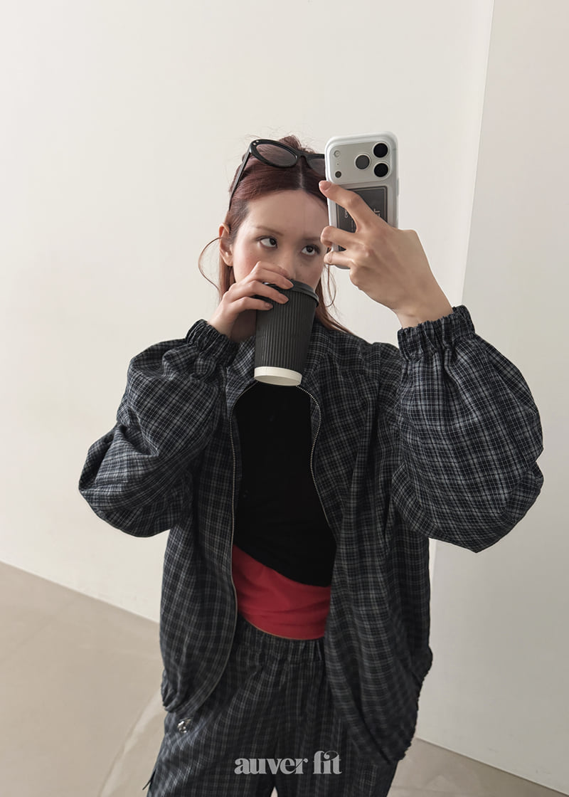 Auver_Fit - Korean Women Fashion - #momslook - Check Track Zip-Up - 3