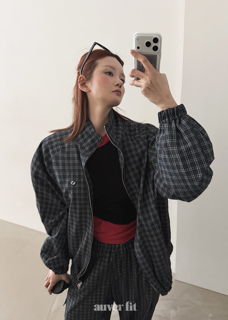 Auver_Fit - Korean Women Fashion - #momslook - Check Track Zip-Up - 4