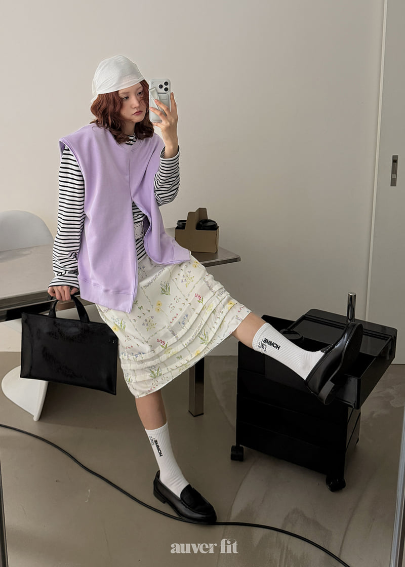 Auver_Fit - Korean Women Fashion - #romanticstyle - Flower Pintuck Midi Skirt