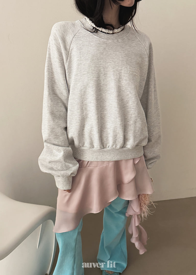 Auver_Fit - Korean Women Fashion - #womensfashion - Wappen Lace Raglan Sweatshirt - 11