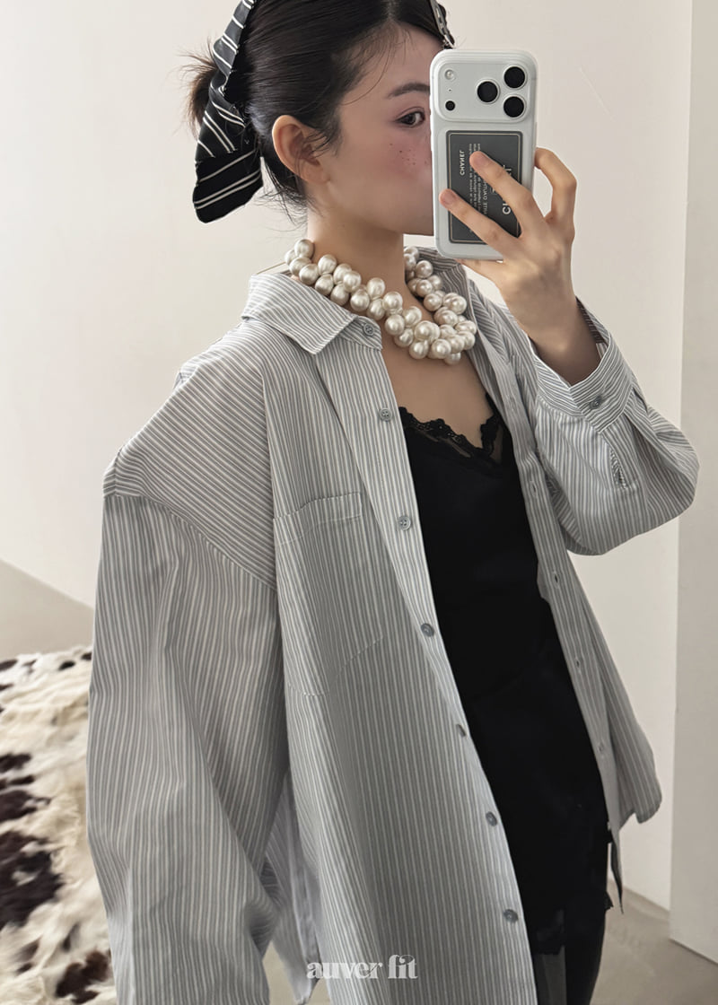 Auver_Fit - Korean Women Fashion - #womensfashion - Stripe Double Pocket Shirt - 6