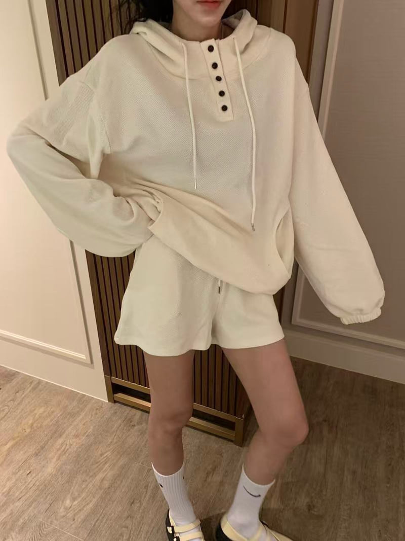 Badcalm - Korean Women Fashion - #momslook - Waffle Hoodie Tee - 7