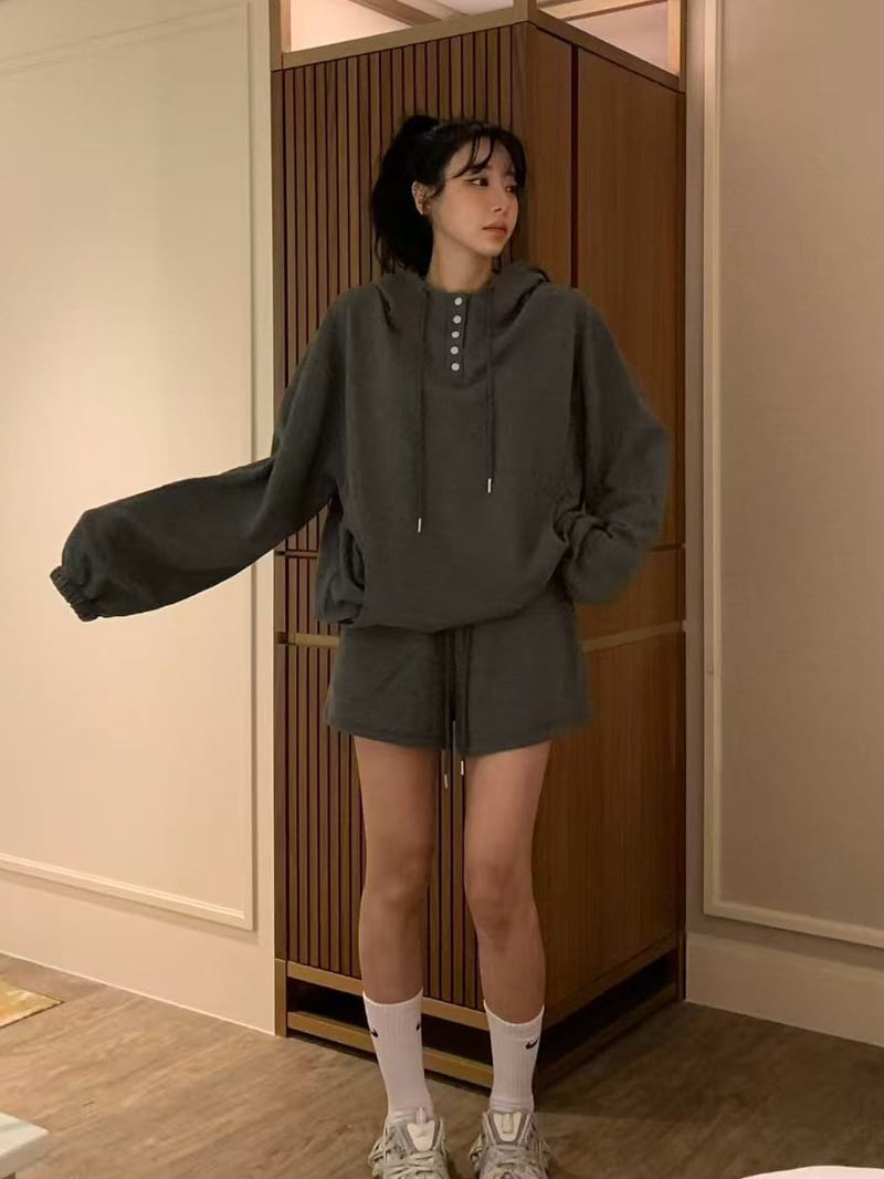 Badcalm - Korean Women Fashion - #momslook - Waffle Hoodie Tee - 9