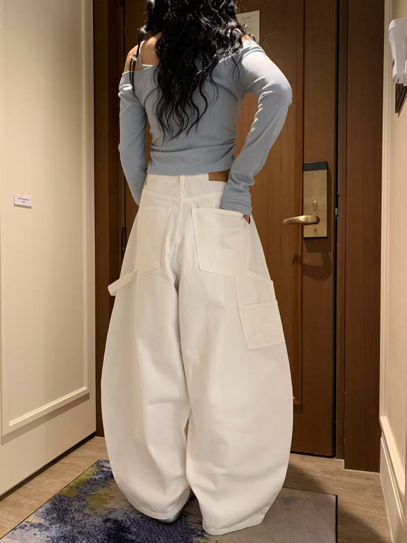 Badcalm - Korean Women Fashion - #womensfashion - Carpenter Curved Denim Pants - 4