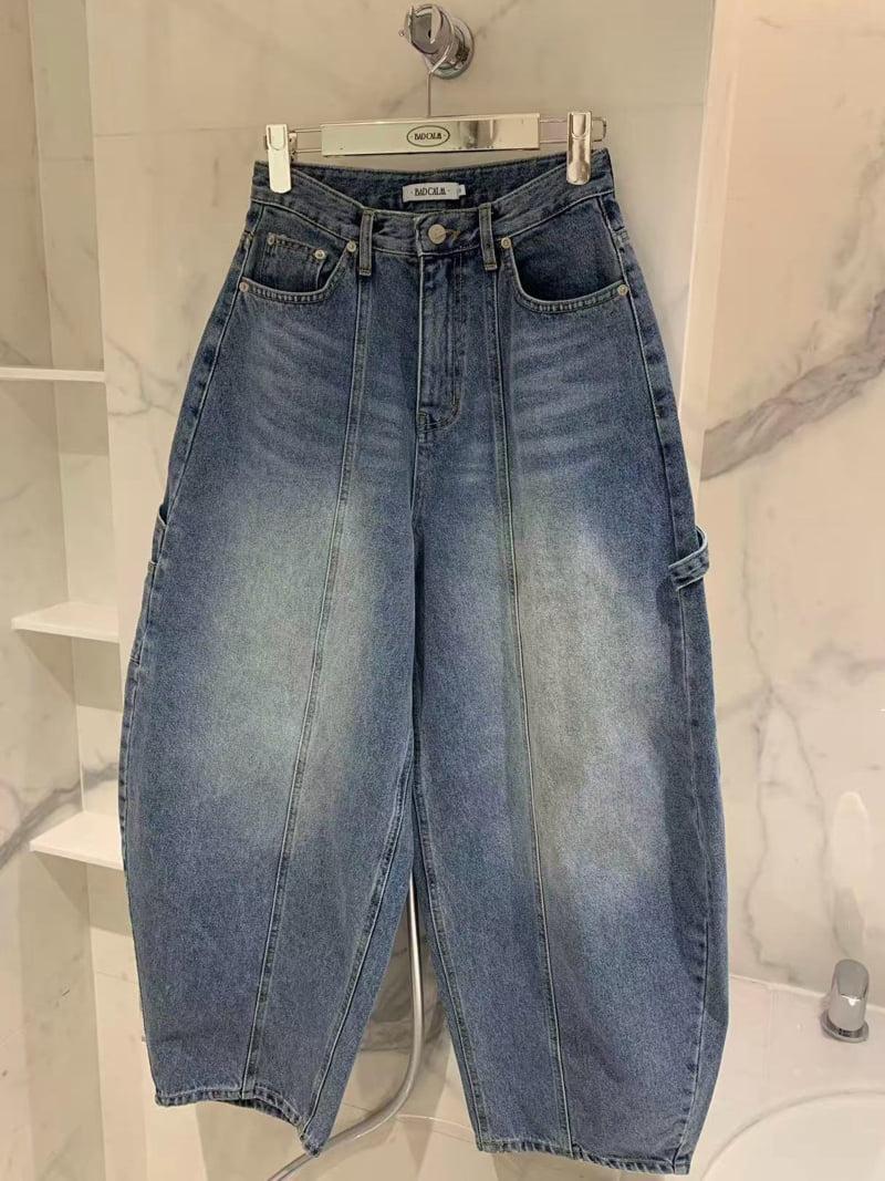 Badcalm - Korean Women Fashion - #momslook - Carpenter Curved Denim Pants - 8