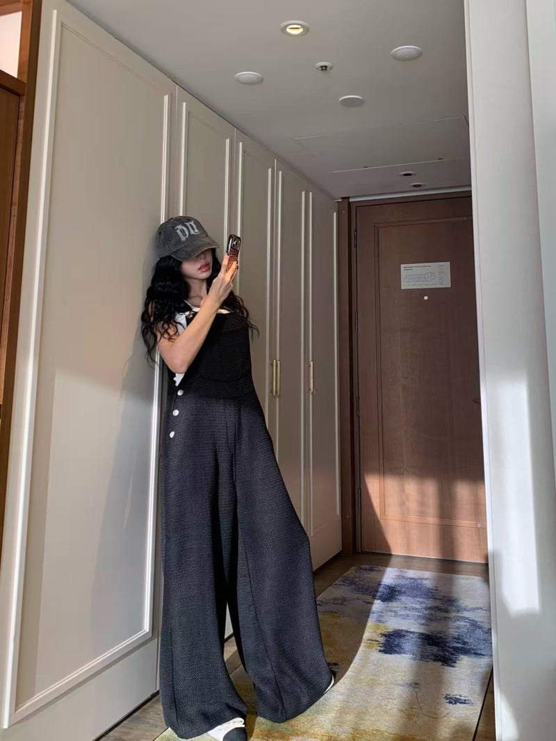 Badcalm - Korean Women Fashion - #momslook - Tweed Overall Pants - 7