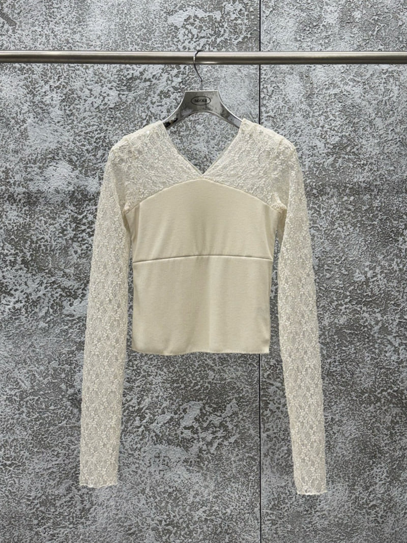 Badcalm - Korean Women Fashion - #momslook - Lace Ribbed Top - 12