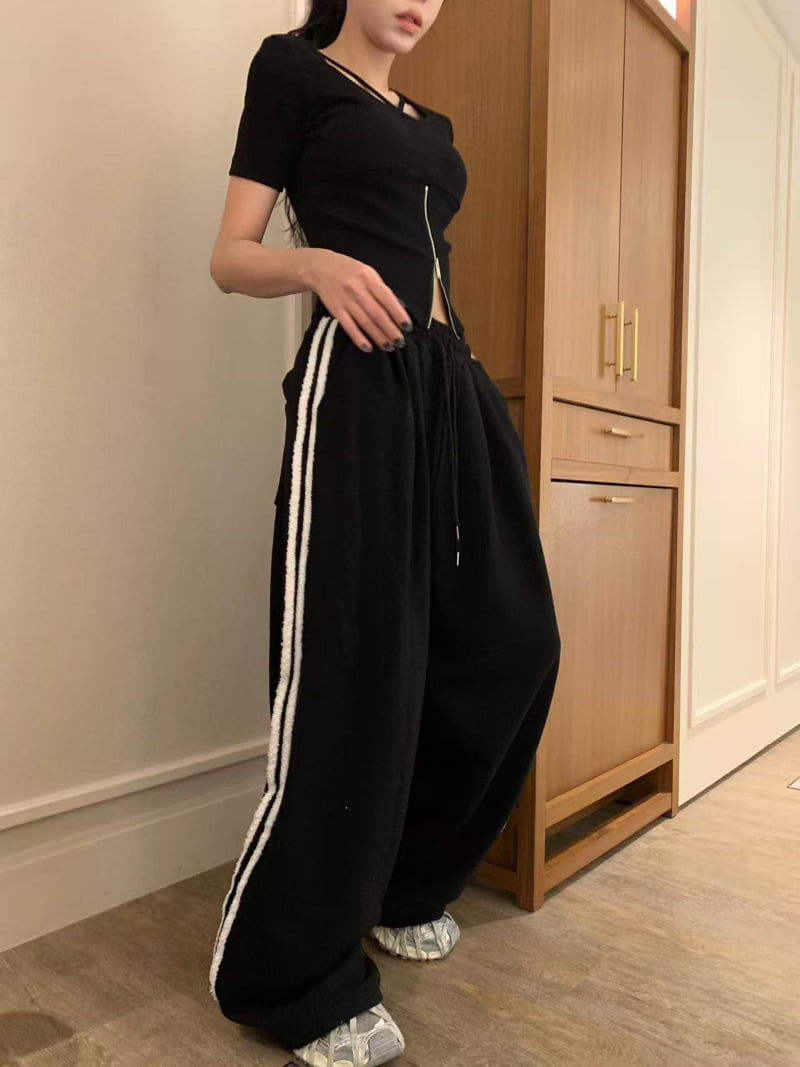 Badcalm - Korean Women Fashion - #momslook - Tassel Tape Pants - 5