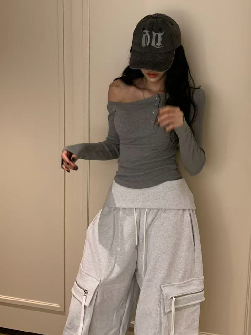 Badcalm - Korean Women Fashion - #momslook - Punching One-Shoulder Tee - 8